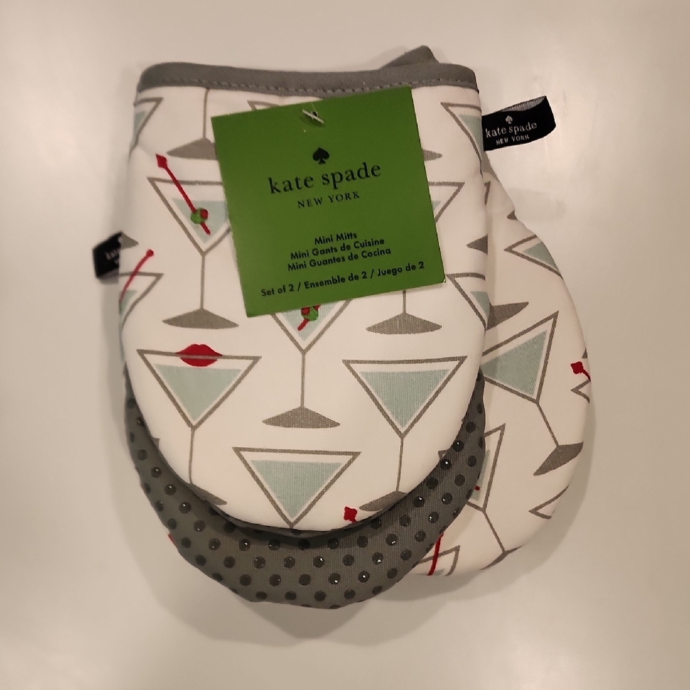 Kate Spade Martini Glass Oven Mitts in Gray & White